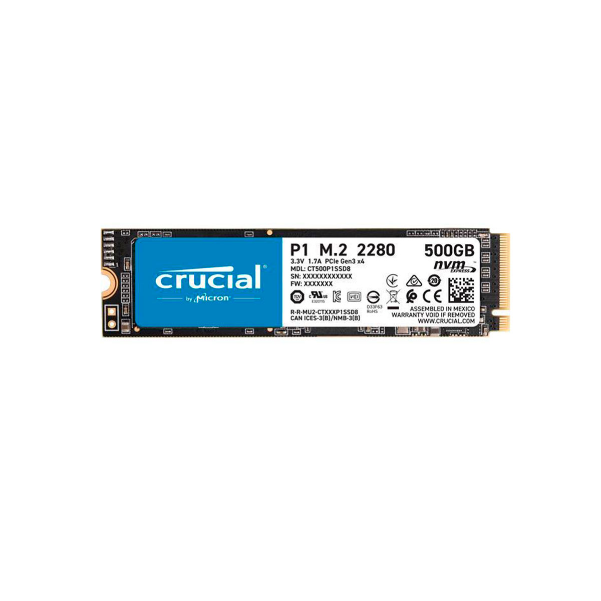 Disco duro 500GB Interno SSD Crucial M2 3D NAND NVME CT500P1SSD8