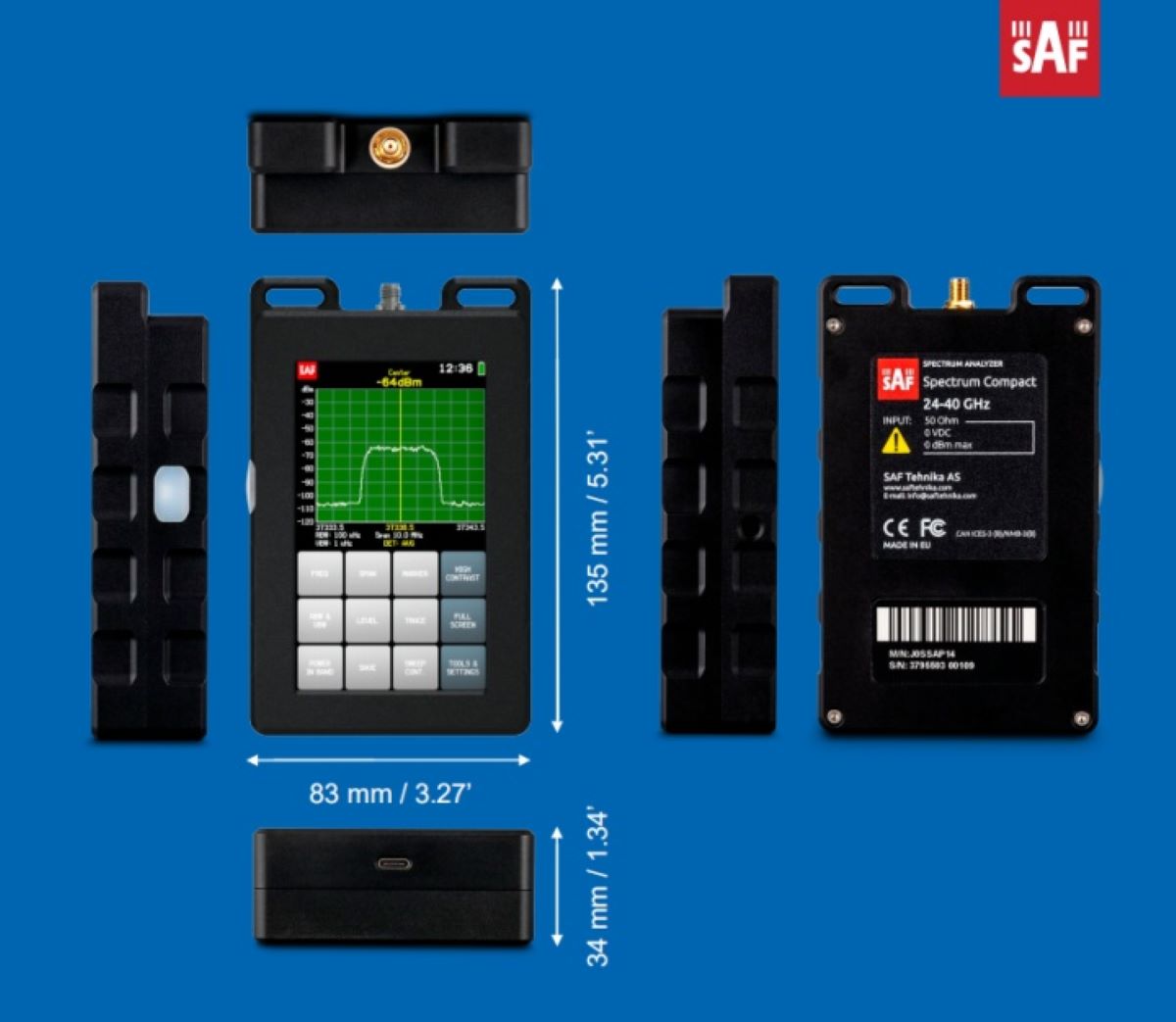 Analizador de Espectro RF SAF 300Mhz a 87Ghz